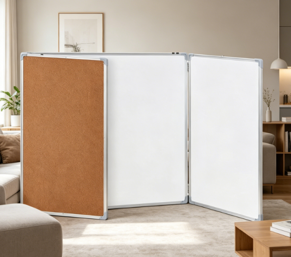 Foldable Tri-Fold Whiteboard & Cork Combo