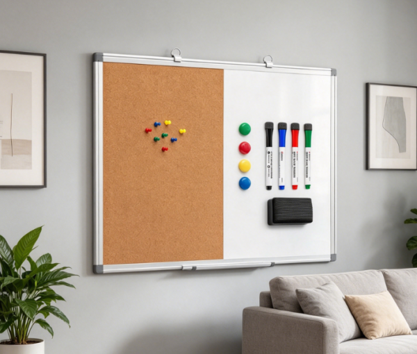 Cork & Magnetic Whiteboard Combination Display Board Set