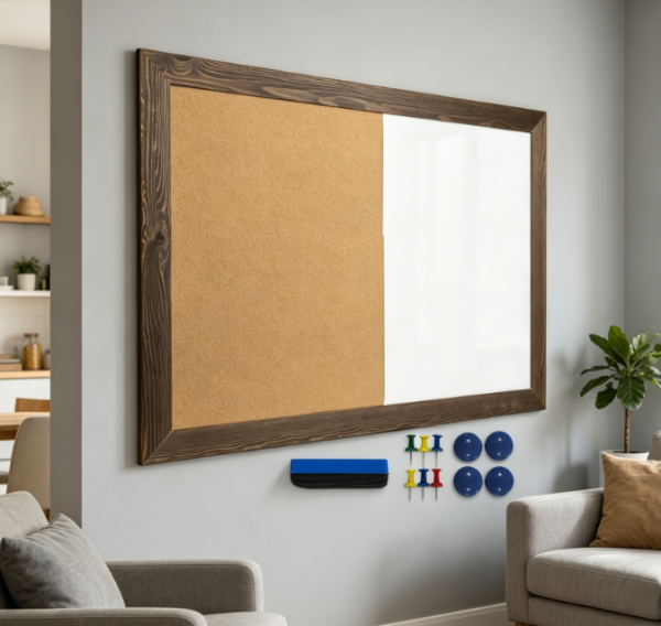 Wood-Framed Whiteboard And Cork Combo